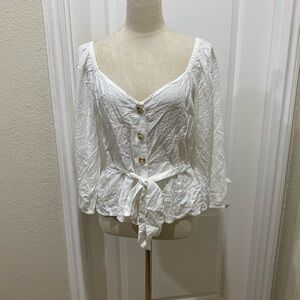 New Abercrombie & Fitch white peasant button-down blouse size large  white